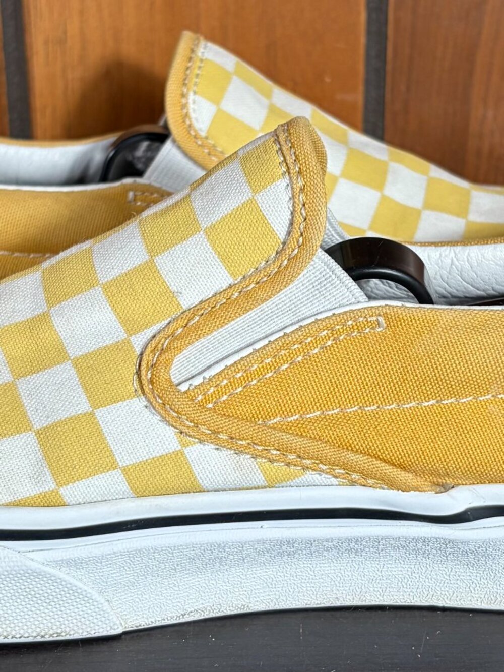 Vans Classic Slip-On Sneakers Yellow White Checkerboard Pattern Womens Sz 8.5 - Picture 4 of 9